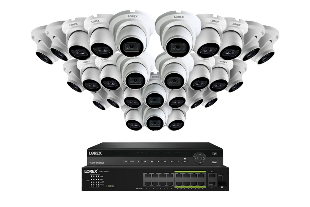 Lorex 4K (32 Camera Capable) 6TB Wired NVR System with Nocturnal 3 Smart IP Turret Cameras Featuring Listen-In Audio and 30FPS Recording