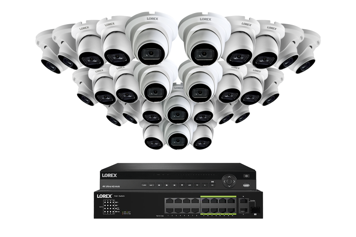 Lorex 4K (32 Camera Capable) 6TB Wired NVR System with Nocturnal 3 Smart IP Turret Cameras Featuring Listen-In Audio and 30FPS Recording