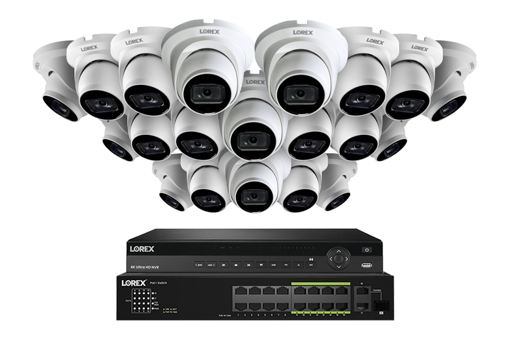 Lorex 4K (32 Camera Capable) 6TB Wired NVR System with Nocturnal 3 Smart IP Turret Cameras Featuring Listen-In Audio and 30FPS Recording