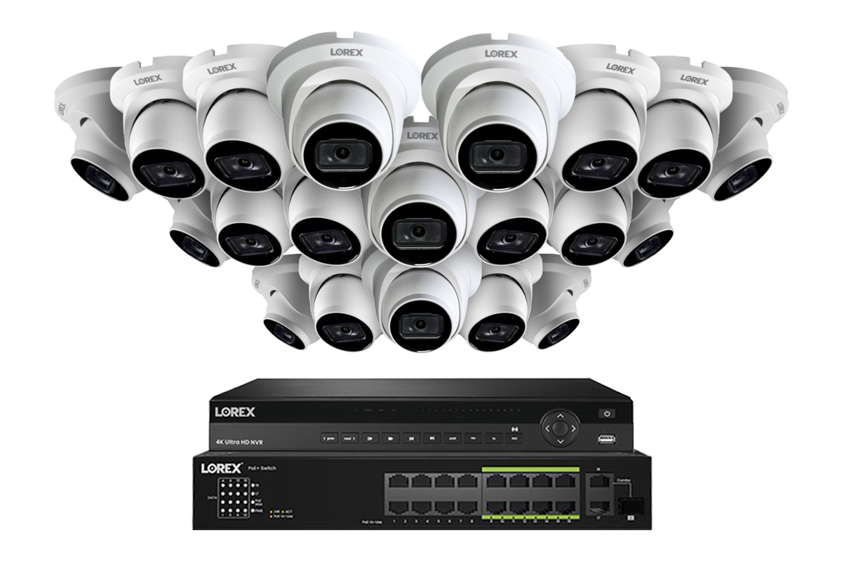 Lorex 4K (32 Camera Capable) 6TB Wired NVR System with Nocturnal 3 Smart IP Turret Cameras Featuring Listen-In Audio and 30FPS Recording