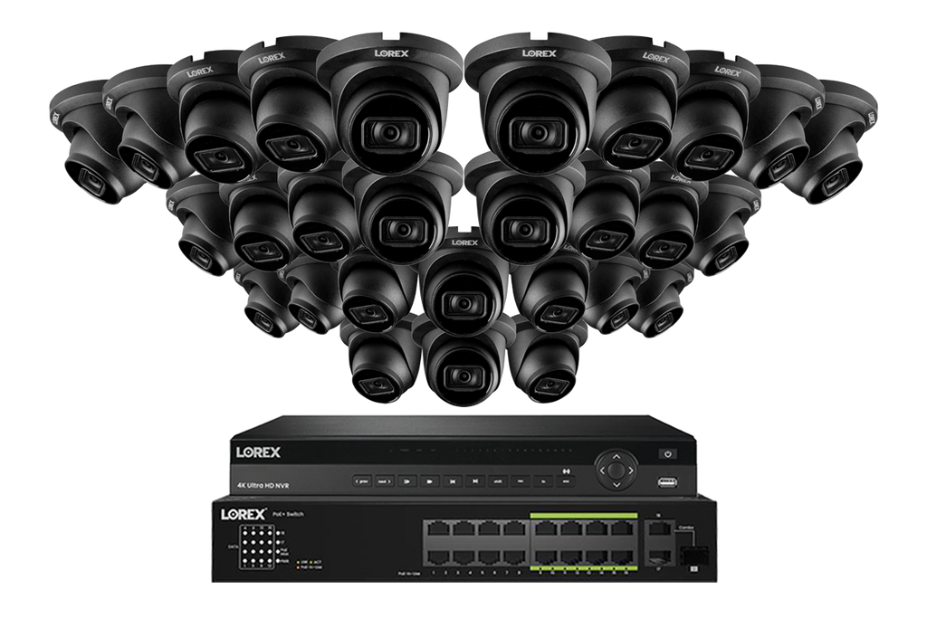 Lorex 4K (32 Camera Capable) 6TB Wired NVR System with Nocturnal 3 Smart IP Turret Cameras Featuring Listen-In Audio and 30FPS Recording