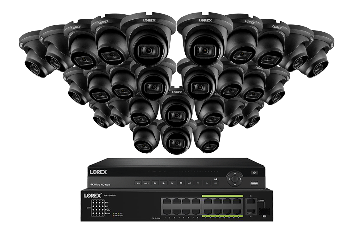 Lorex 4K (32 Camera Capable) 6TB Wired NVR System with Nocturnal 3 Smart IP Turret Cameras Featuring Listen-In Audio and 30FPS Recording