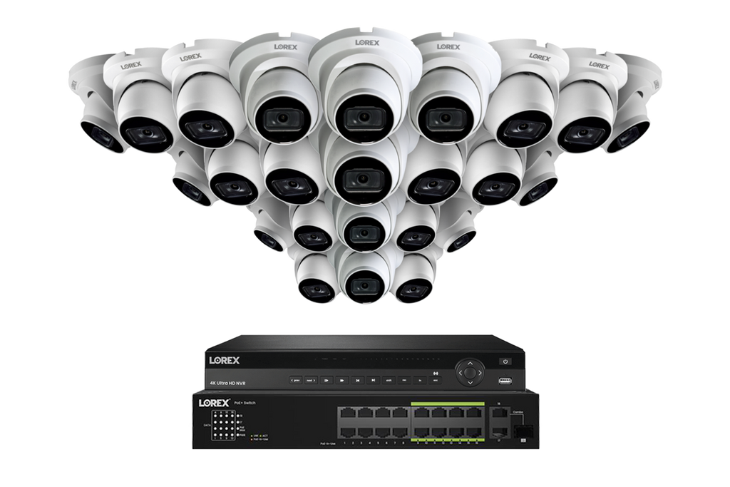 Lorex 4K (32 Camera Capable) 6TB Wired NVR System with Nocturnal 3 Smart IP Turret Cameras Featuring Listen-In Audio and 30FPS Recording