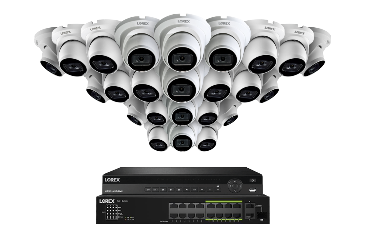 Lorex 4K (32 Camera Capable) 6TB Wired NVR System with Nocturnal 3 Smart IP Turret Cameras Featuring Listen-In Audio and 30FPS Recording