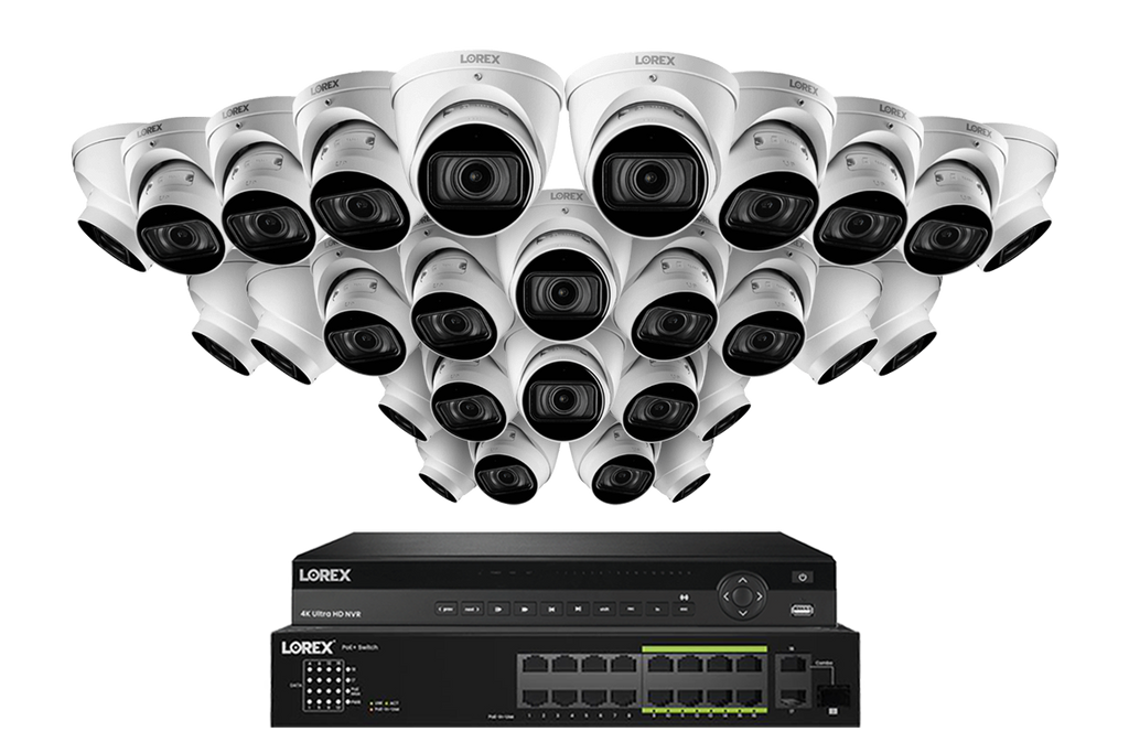 Lorex 4K (32 Camera Capable) 6TB Wired NVR System with Nocturnal 3 Smart IP Turret Cameras Featuring Motorized Varifocal Lens and 30FPS Recording
