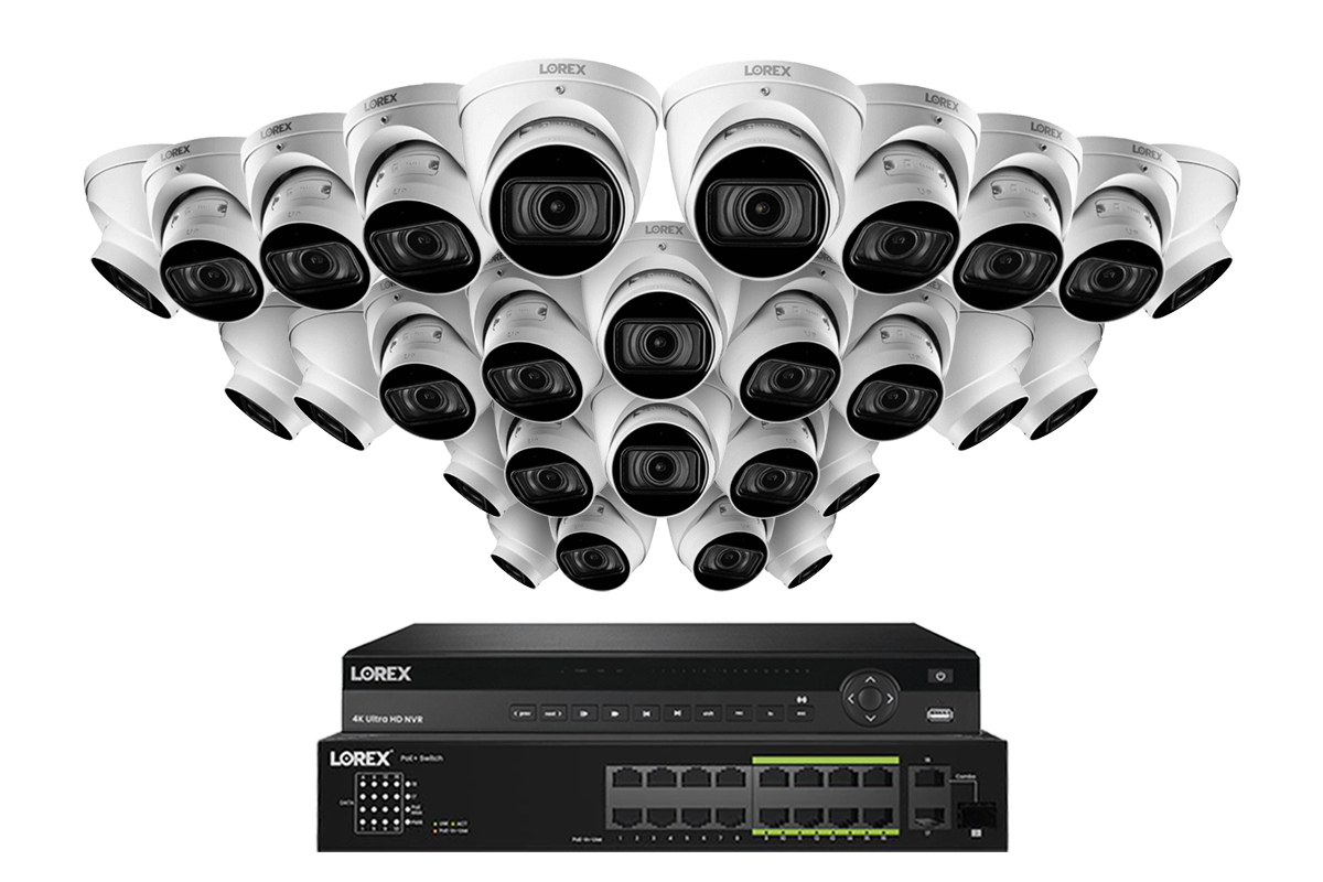 Lorex 4K (32 Camera Capable) 6TB Wired NVR System with Nocturnal 3 Smart IP Turret Cameras Featuring Motorized Varifocal Lens and 30FPS Recording